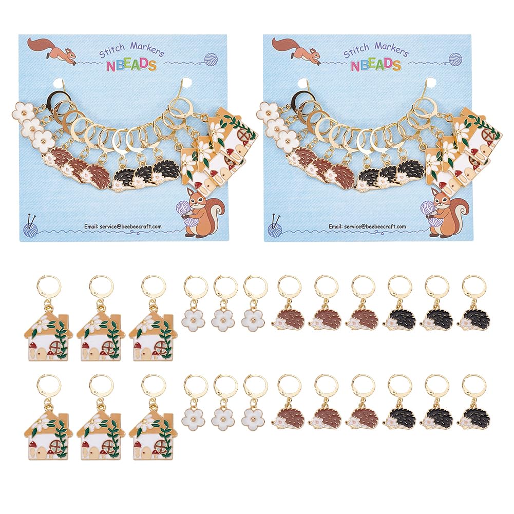 NBEADS 24 Pcs Hedgehog Stitch Markers, Alloy Enamel Crochet Stitch Marker Charms Removable Dangle Locking Stitch Marker for Knitting Weaving Sewing Accessories Quilting Jewelry Making