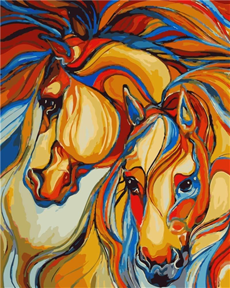 YEESAM ART Paint by Numbers for Adults Beginners Abstract Colorful Horses 16x20 inch Linen Canvas Acrylic DIY Number Painting Kits Wall Art Decor Gifts