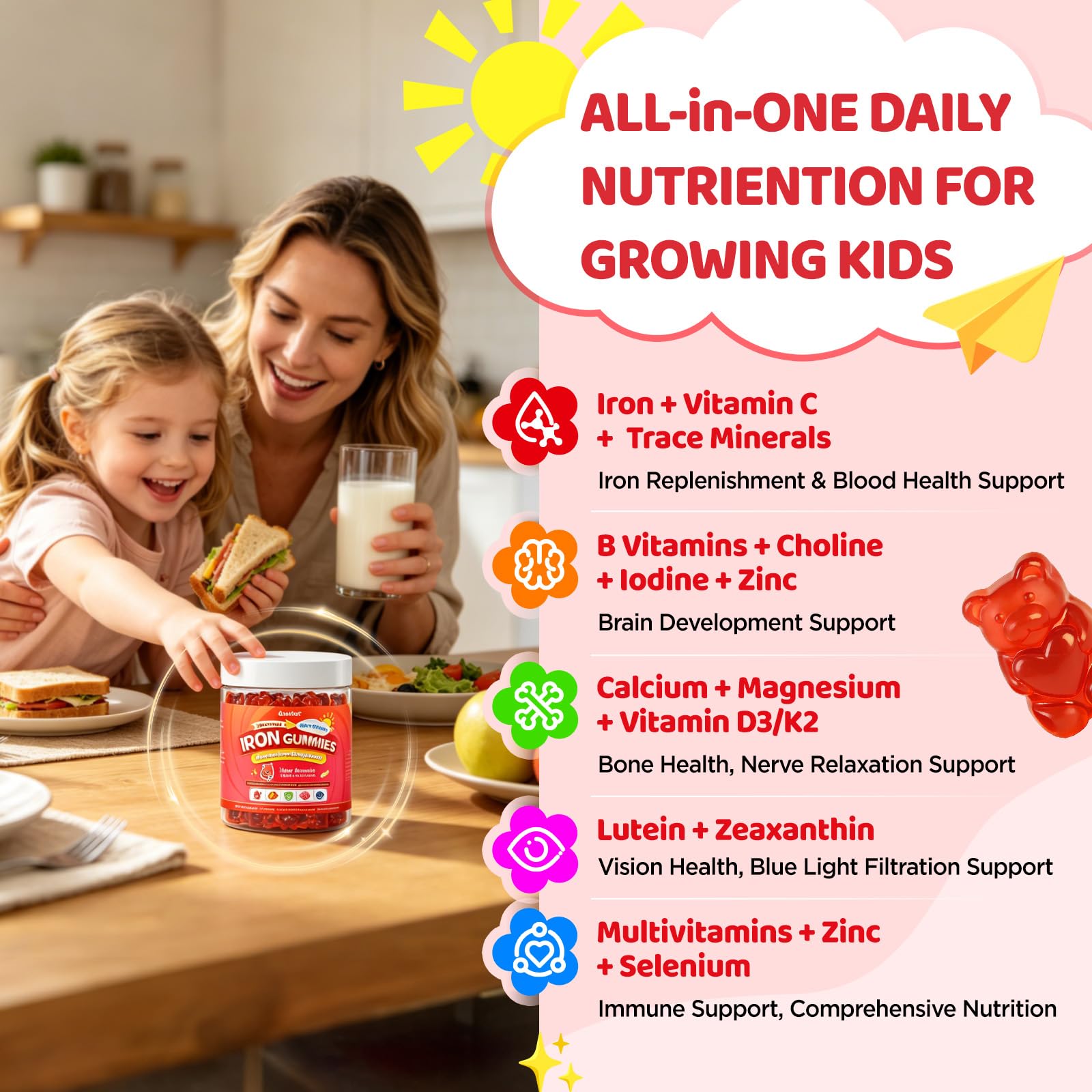 duwhot Iron Supplement Gummies Kids Teens, Iron Bisglycinate with Vitamin C — Amazon image 4