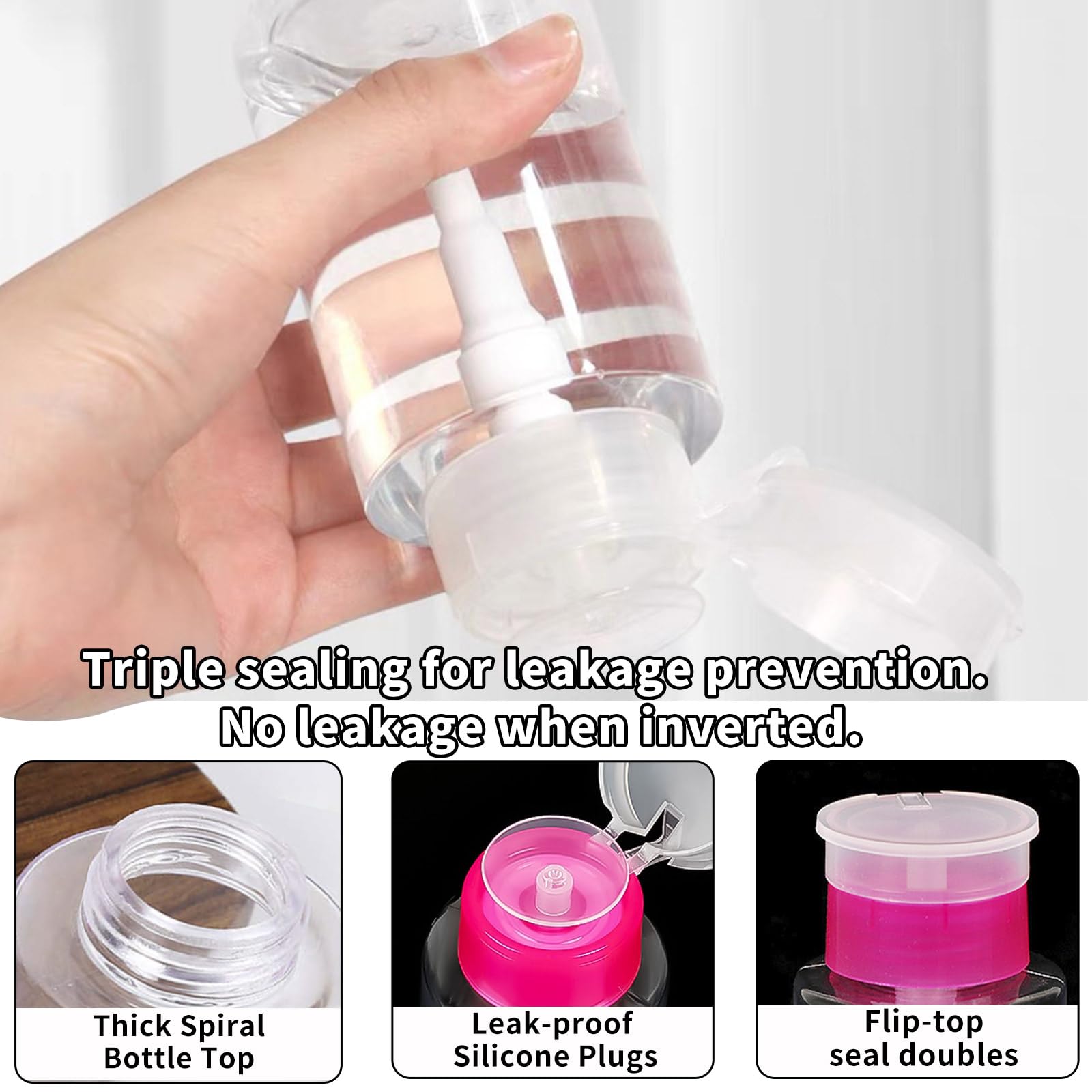 4 Pezzi Dispenser per Smalto,180 ml Flaconi a Pompa in Plastica, Bottiglie Ricaricabili per Detergenti e Liquidi Domestici, Contenitori da Viaggio Portatili Multiuso, Accessori per Casa e Cucina