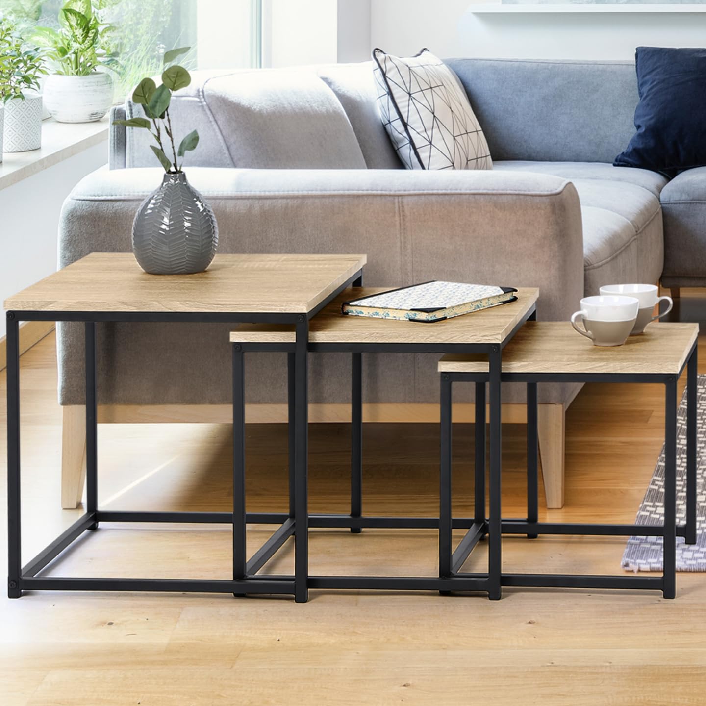 IDMarket - Lot de 3 Tables Basses gigognes Detroit 35/40/45 Design Industriel