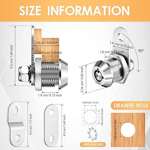 Miniatura 2 de Marsui Juego de 10 cerraduras de almacenamiento para autocaravana de 5/8 pulgadas, con leva tubular, juego de cerraduras de gabinete de repuesto