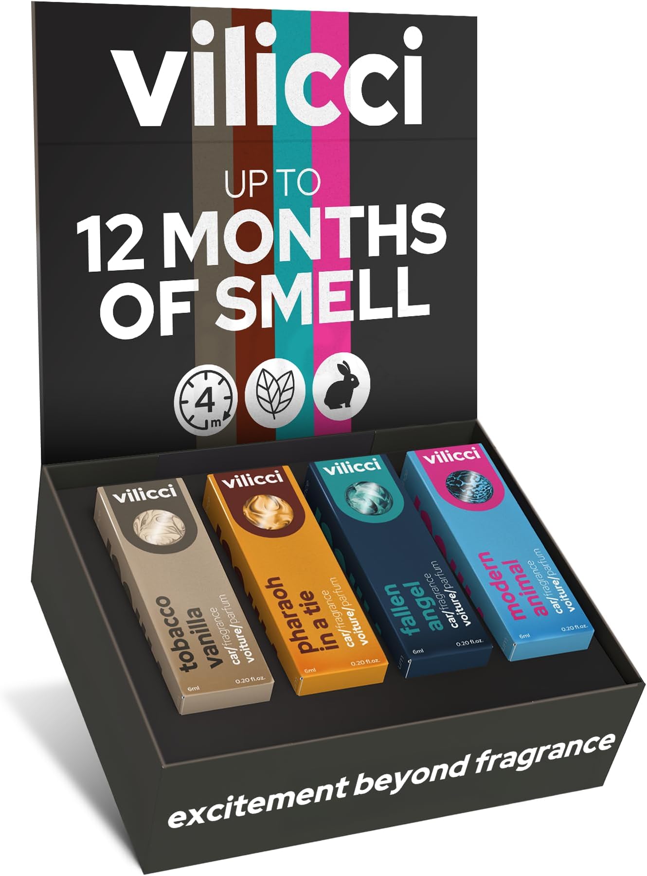 Vilicci Car Air Freshener | Luxurious Auto Perfume | Premium Hanging Air Freshener | Long Lasting Fragrance for Auto and Home | 1 Bottle of Car Scent (4 Count (Pack of 1), Gift Set)