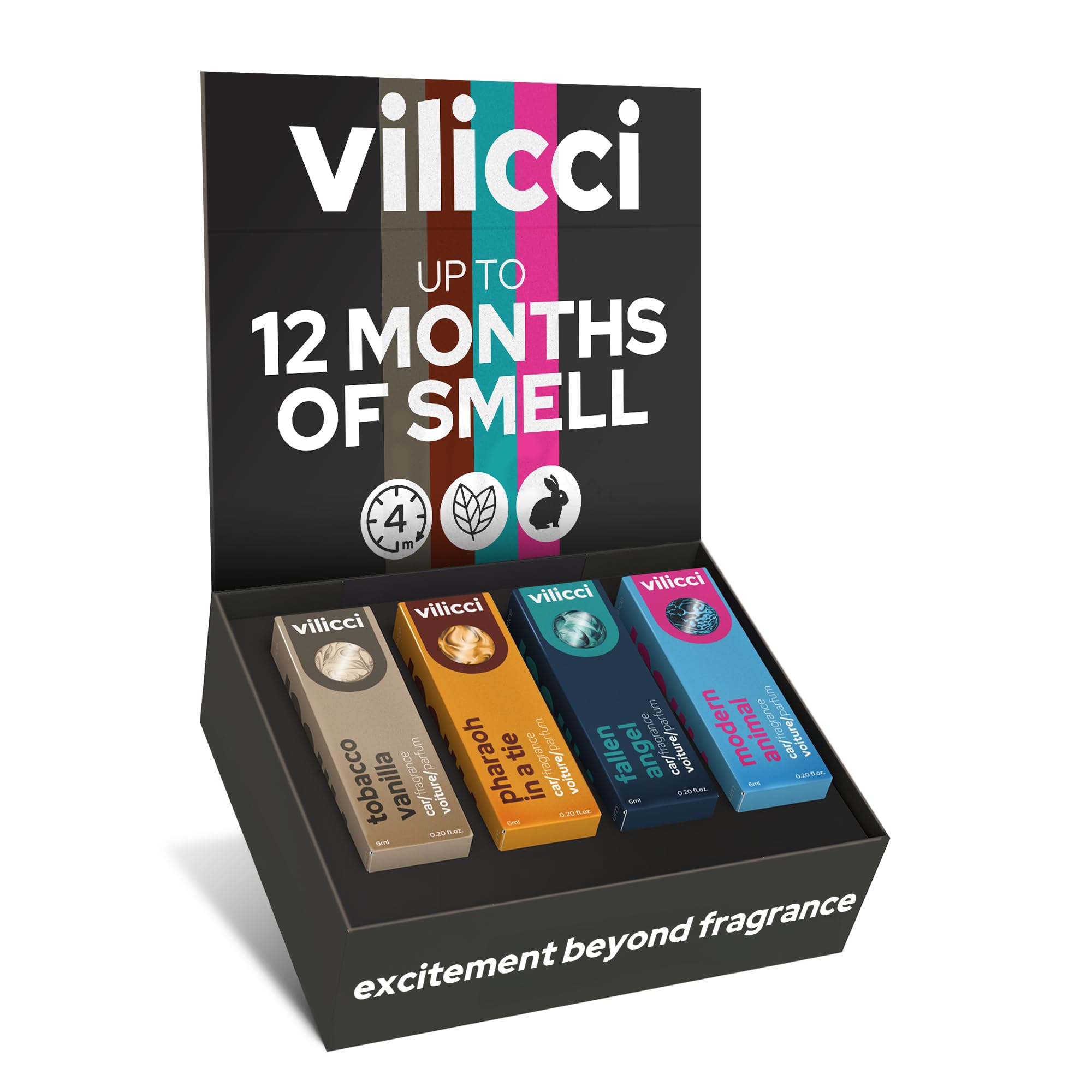 Vilicci Car Air Freshener | Luxurious Auto Perfume | Premium Hanging Air Freshener | Long Lasting Fragrance for Auto and Home | 1 Bottle of Car Scent (4 Count (Pack of 1), Gift Set)