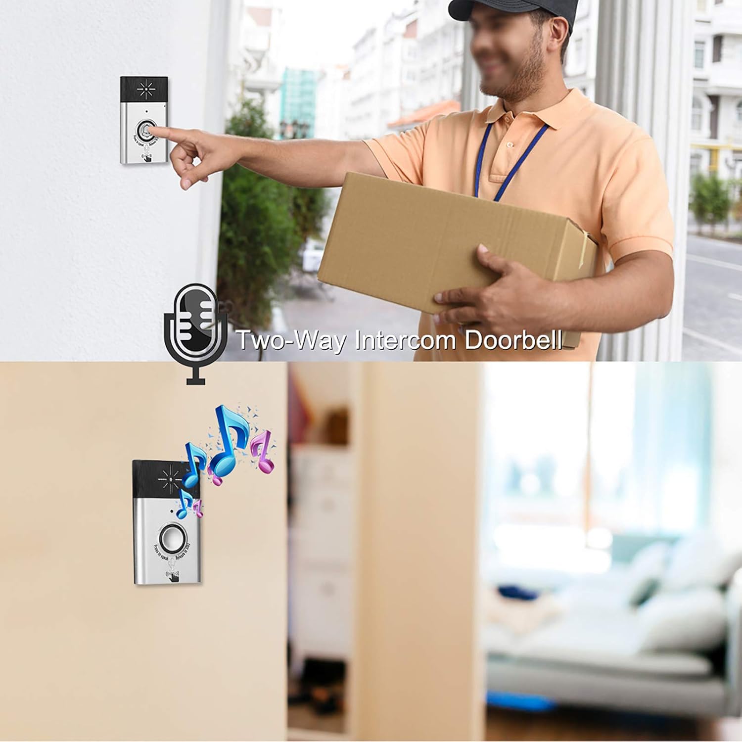 Sutinna Mobile Intercom Door Bell Two-Way Intercom Battery Powered 300 M Open for Villa