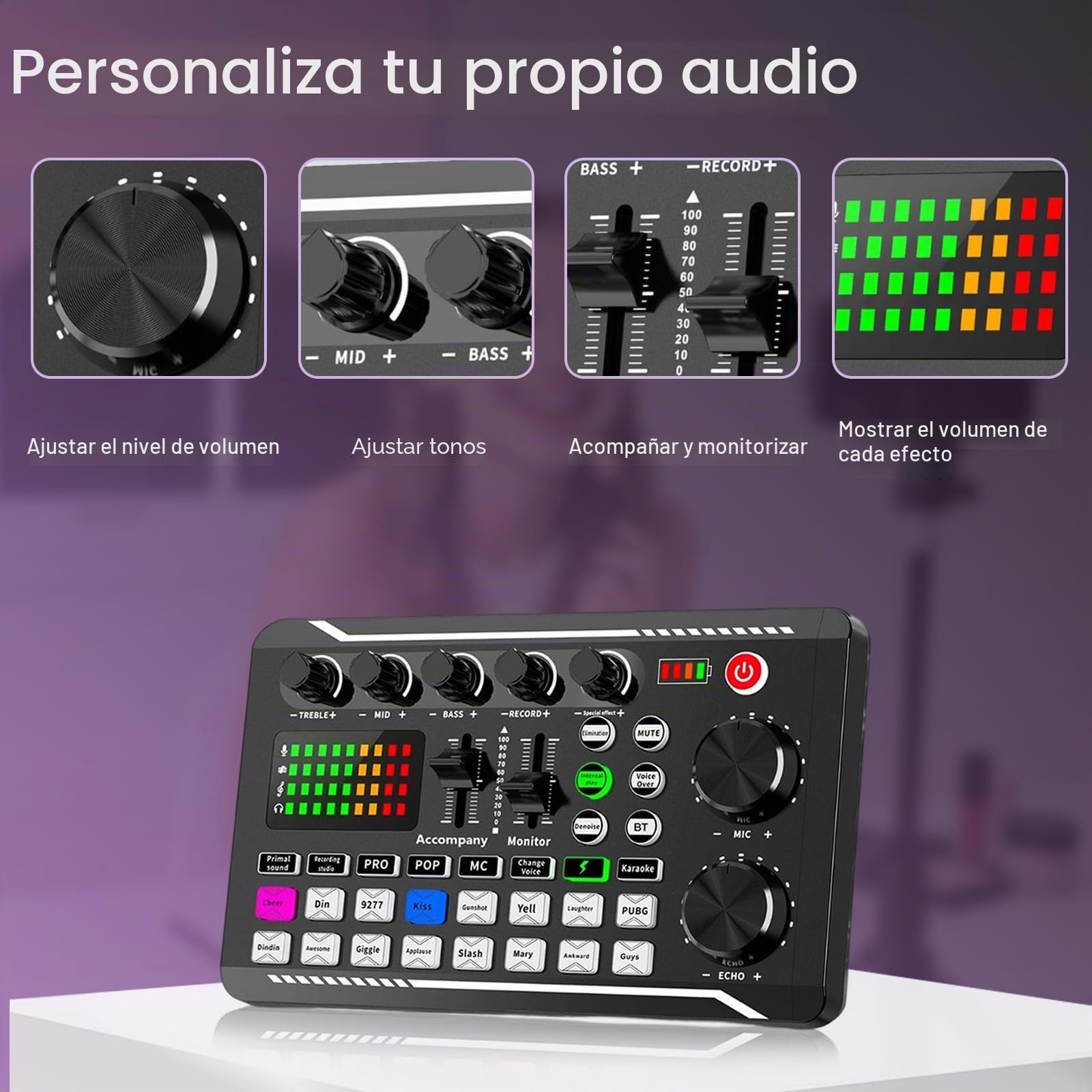Podcast F998 Live Sound Card mit BM800 Kondensator Mikrofon professionelle Podcast Equipment Bundle DJ Mixer Effekten für Live Streaming, Gaming, YouTube, TikTok