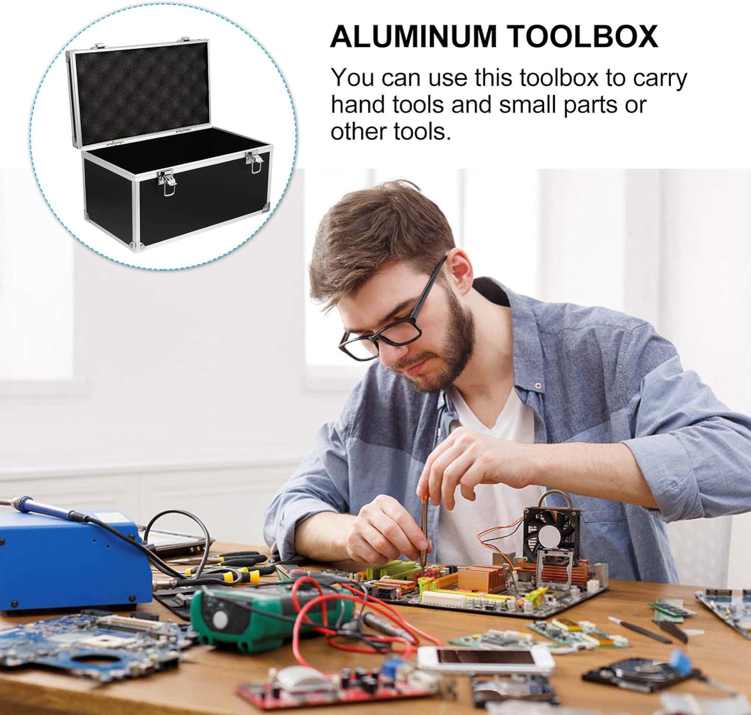 DOITOOL Aluminum Briefcase Household Tool Box Tool Box Aluminum Alloy Toolbox, Aluminum Hard Case Portable Tool Case Tool Organizer (29 * 16 * 15cm) Hard Camera Carrier Workshop Storage Box