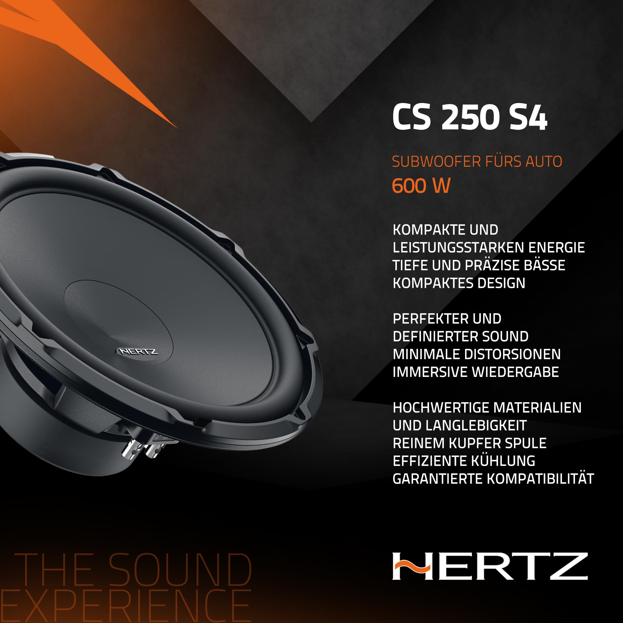 Hertz CS 250 S4 – 250-mm Subwoofer 4 Ohm, 600W Peak für geschlossene oder Bassreflex-Gehäuse