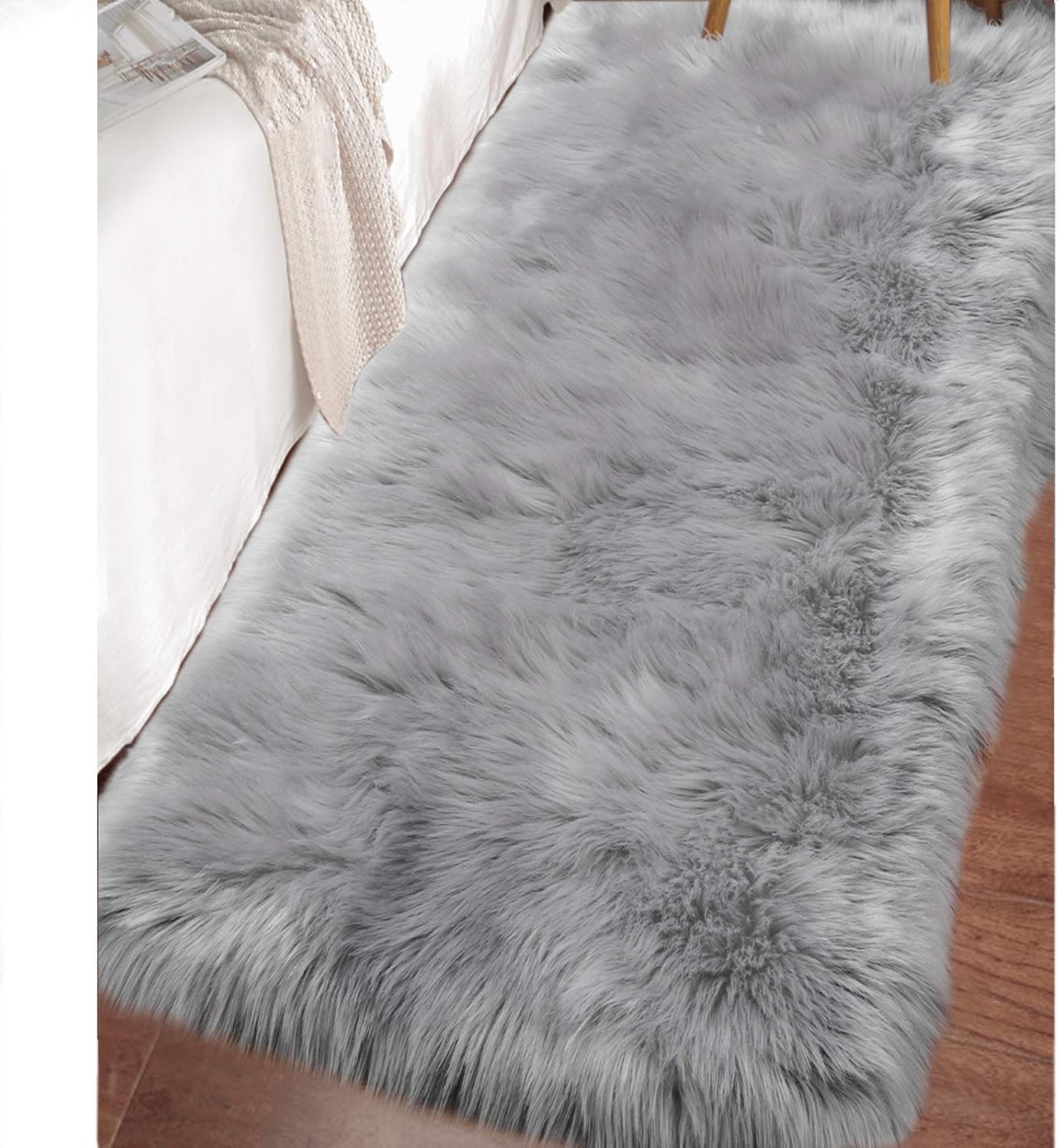 LOCHAS Ultra Soft Fluffy Rugs Faux Fur Sheepskin Area Rug for Bedroom Bedside Living