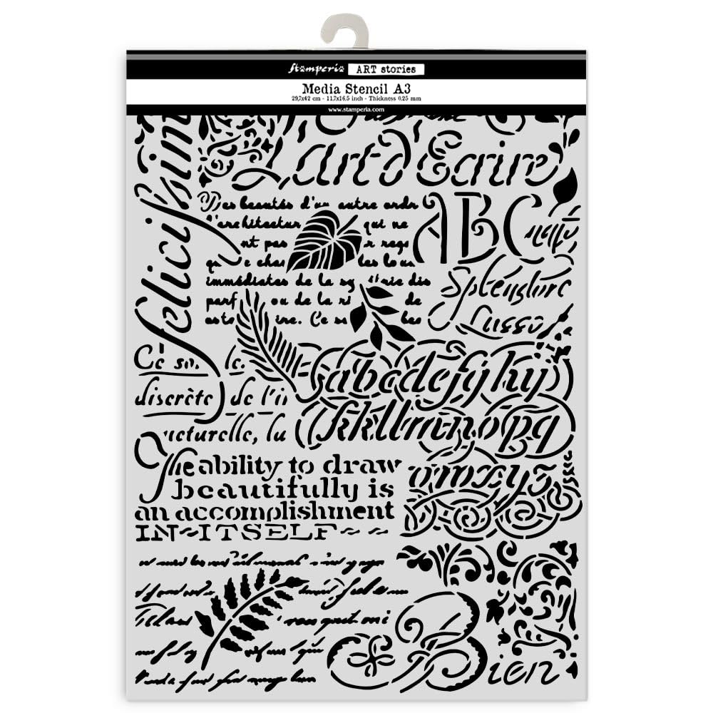 Stamperia KSTDA3008, Big Stencil A3 Writings, 29.7 cm x 42 cm, 3 Count