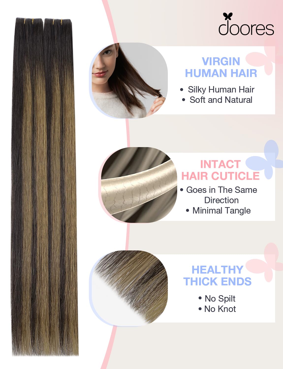 DOORES Tape in Balayage Natural Black to Light Blonde 20 Inch 20pcs 50g Human Hair Extensions Tape in Straight Real Natural — view 95
