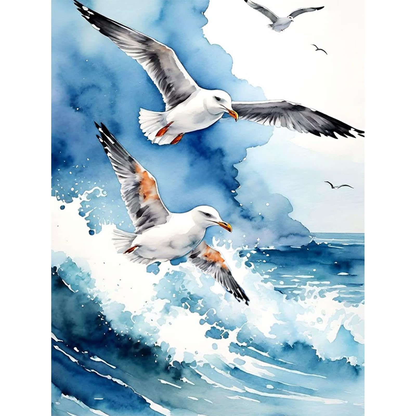 HEIBAGO Malen Nach Zahlen Für Erwachsene – Möwen & Ozean, 30x40 Cm, Inkl. Leinwand, Farben & Pinsel