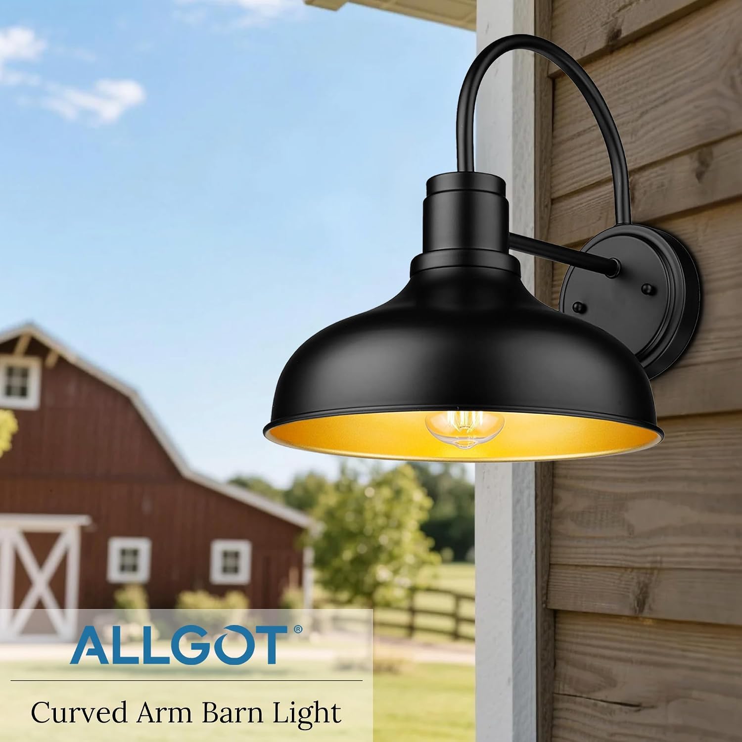 ALLGOT Farmhouse Barn Lights, Exterior Wall Sconce, Outdoor Barn Light, Outside Porch Light, Industrial Outdoor Wall Mount Light for Porch, Patio,Garage (Black, 3 Pack)