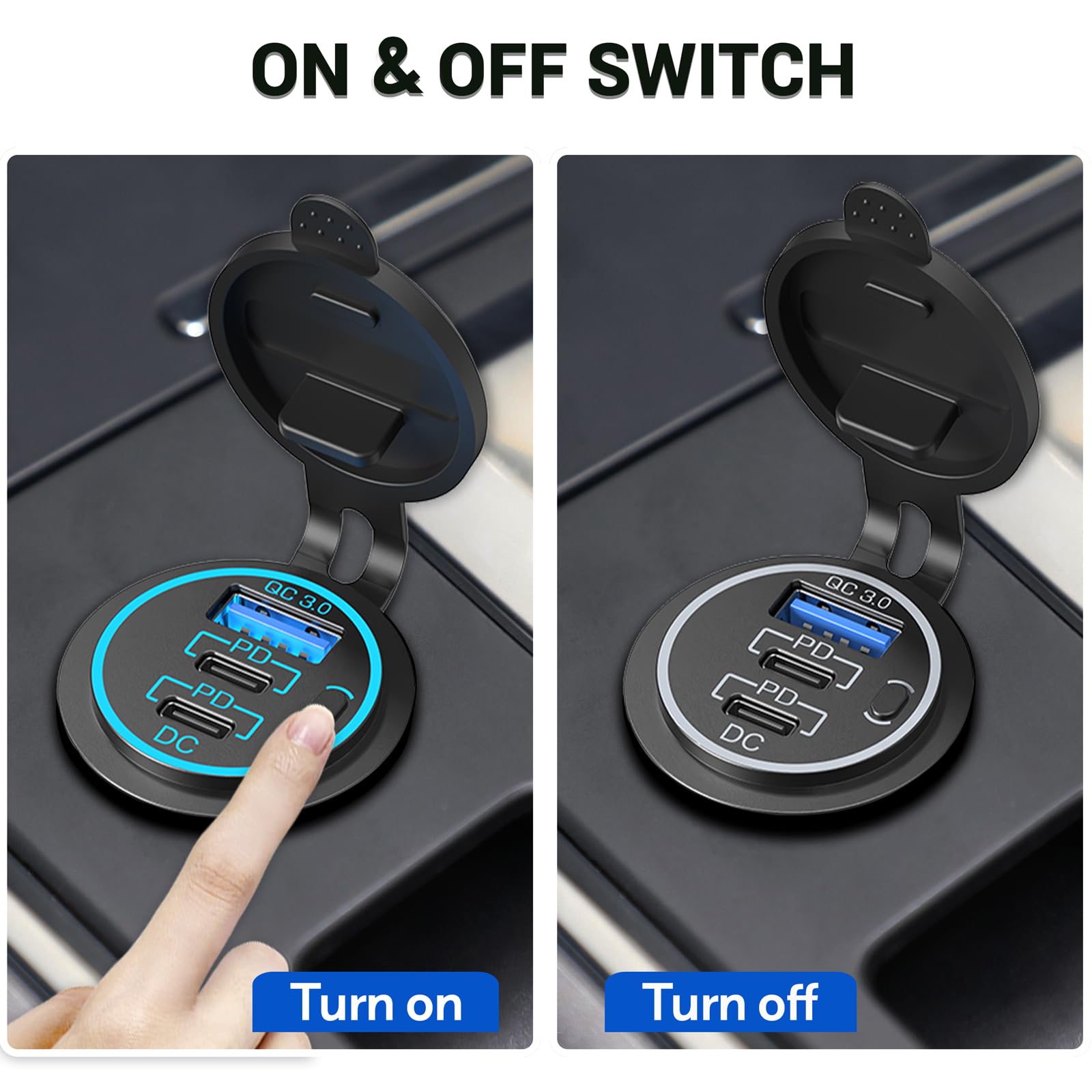 Chargeur Voiture USB PD Et QC 3.0 - 4 Ports (2 USB-C, 2 USB-A) Avec Voltmètre - 12V/24V - Pour Auto, Camping-car, Bateau