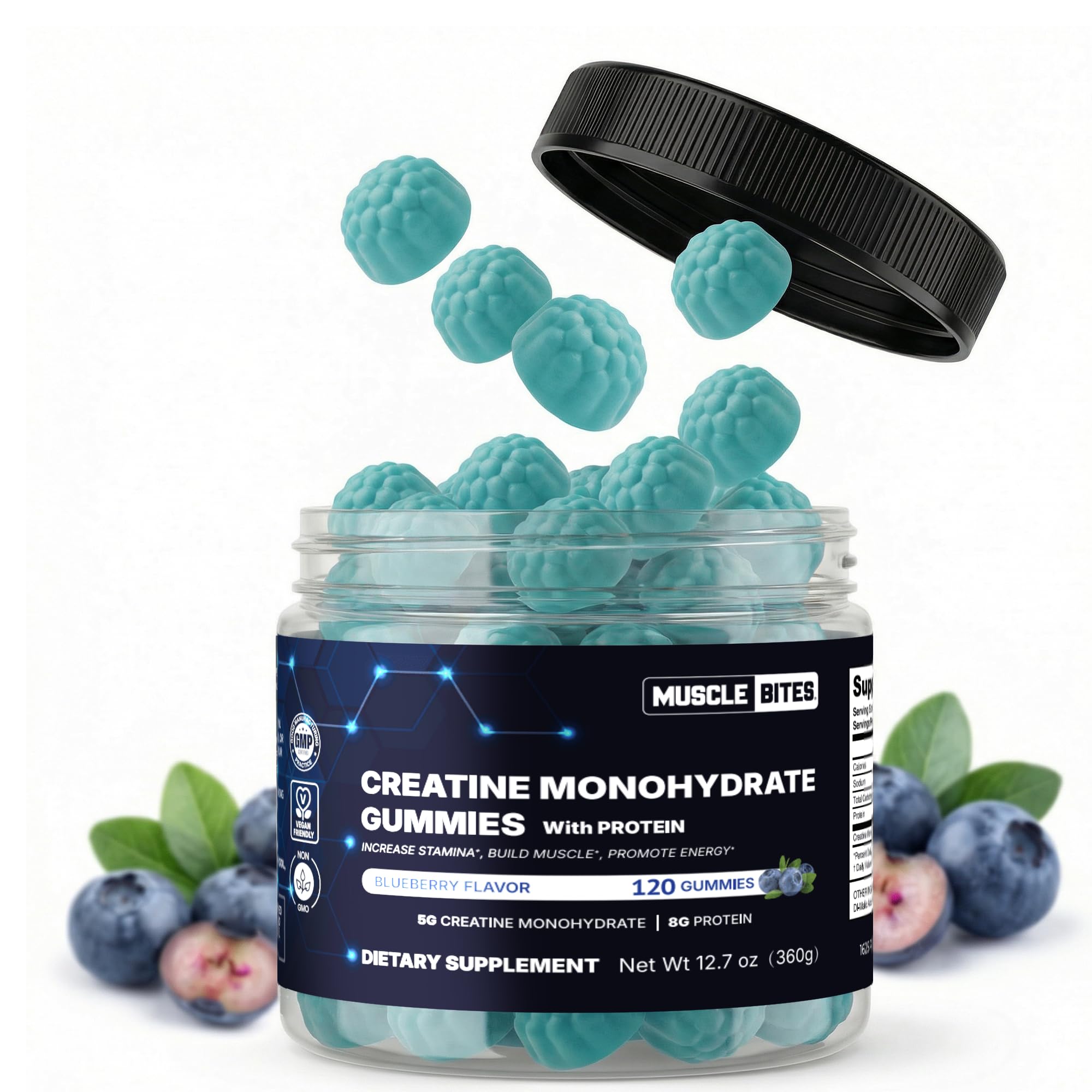 Creatine Gummies for Men & Women – 5g Creatine Monohydrate + 8g Protein, Sugar-Free Blueberry Chewables, Muscle Strength, Recovery & Energy Support, 120 Count, 30-Day Supply — Amazon image 8