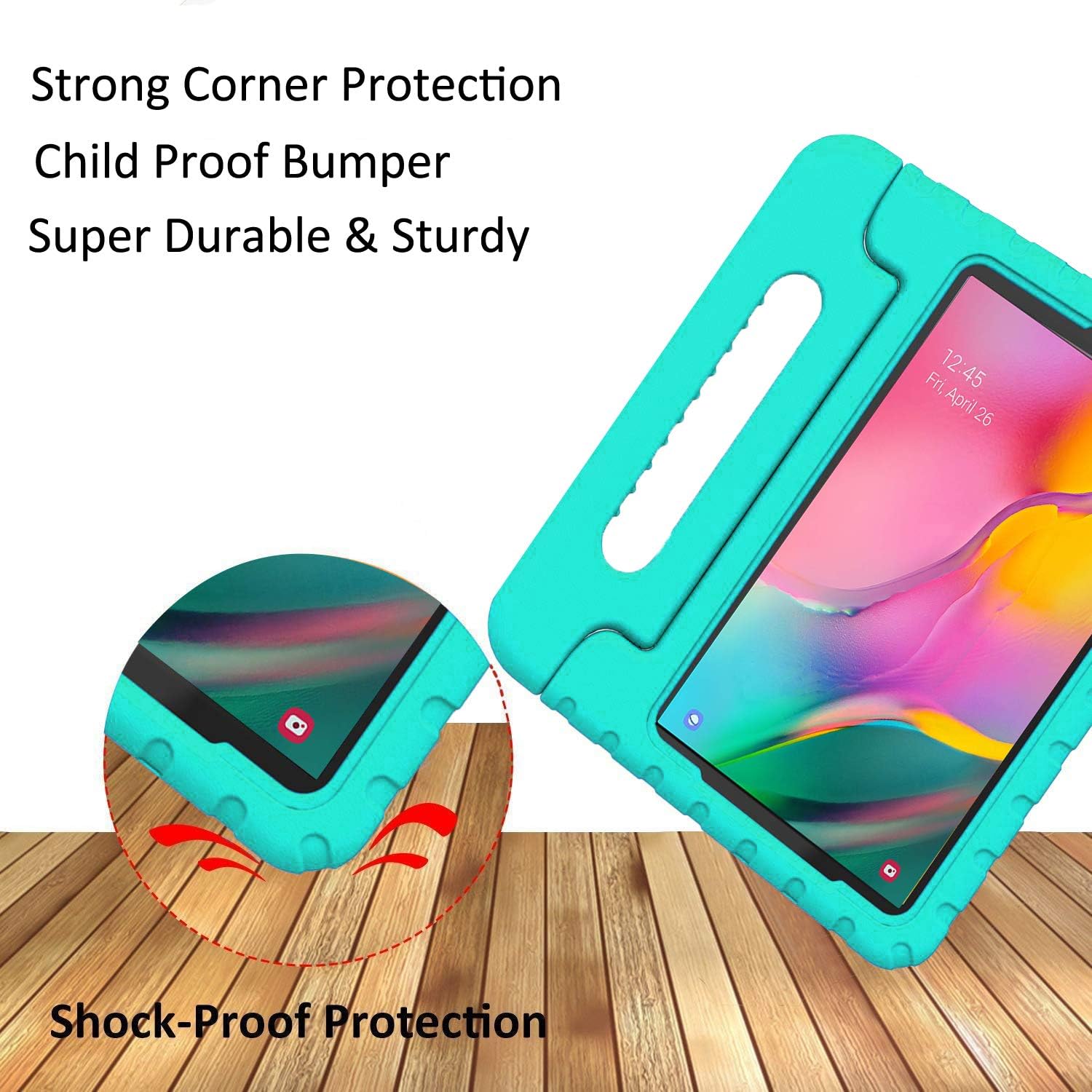LTROP Kids Case for Samsung Galaxy Tab A 10.1 (2019) SM-T510/T515, Shockproof Light Weight Protective Handle Stand Kids Case for Galaxy Tab A 10.1 Inch 2019 Release SM-T510/T515,Turquoise