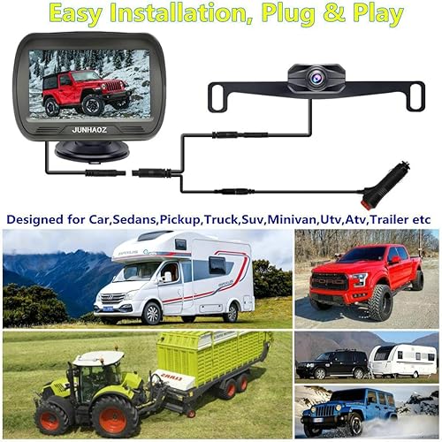 Miniatura 6 de Cámara de visión trasera para coche JUNHAOZ, cámara de respaldo para coche, camiones, SUV, camioneta, monitor IPS de 4.3 pulgadas, visión nocturna,