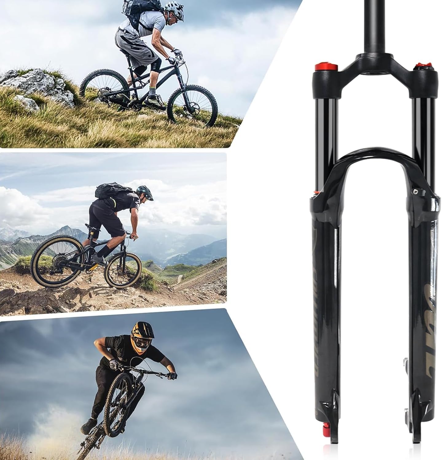 Fourche VTT, fourche à suspension pneumatique pour roues 26/27,5/29 pouces, réglage de la détente, course de 120 mm, axe rapide 9 mm, tube droit 1-1/8, fourche avant VTT ultra-légère pour vélos XC/AM