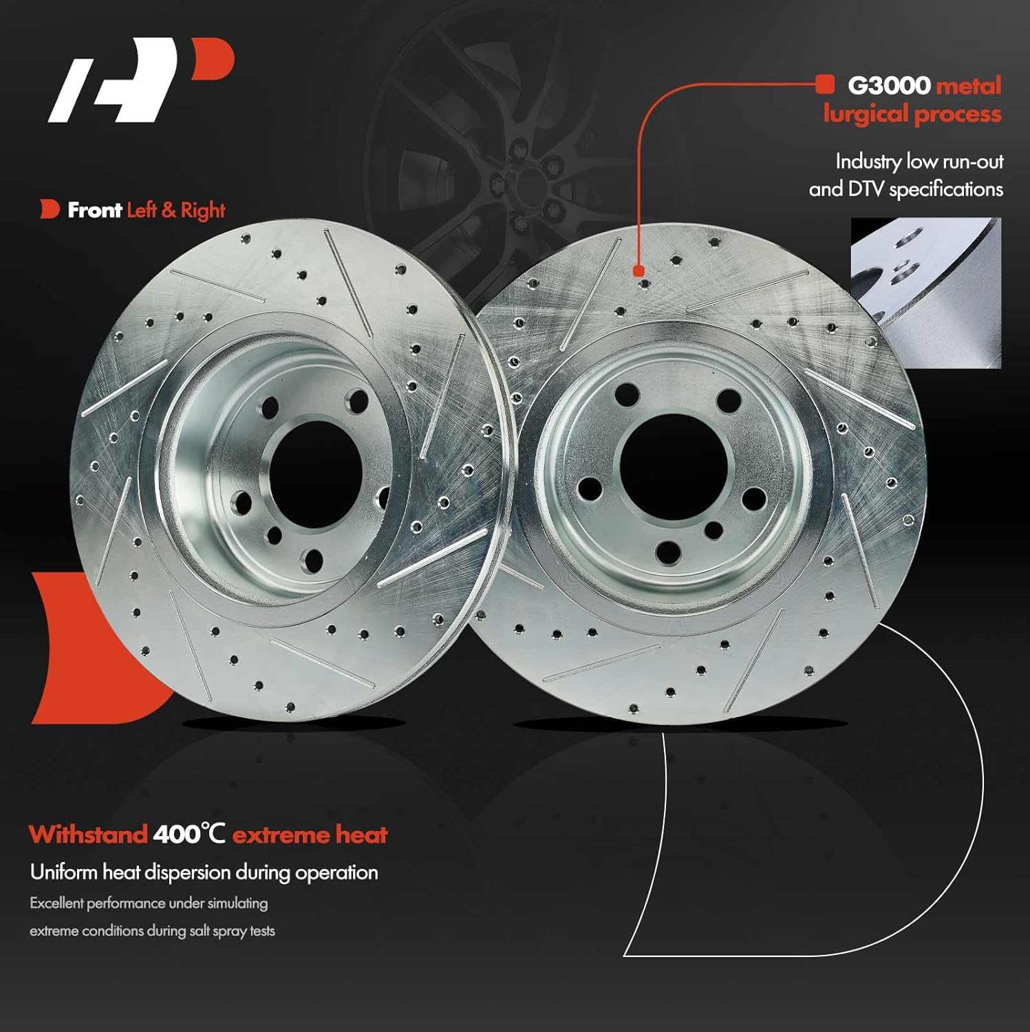 A-Premium 12.99 inch (330mm) Front Drilled and Slotted Disc Brake Rotors + Ceramic Pads Kit Compatible with Select BMW Models - 528i 2011-2016, 528i xDrive 2012-2016, 6-PC Set