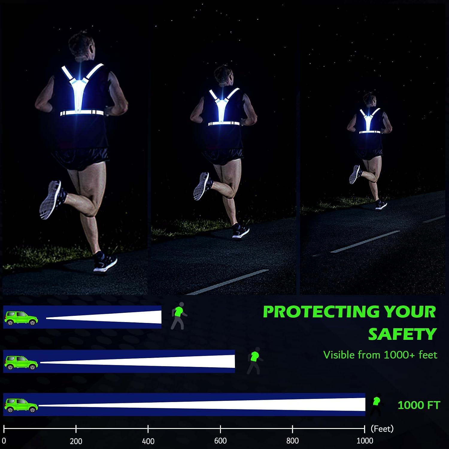 LED Reflective Vest Running Gear, USB Rechargeable Light Up Running Vest Chest Phone Holder for Runners Night Walking image 2