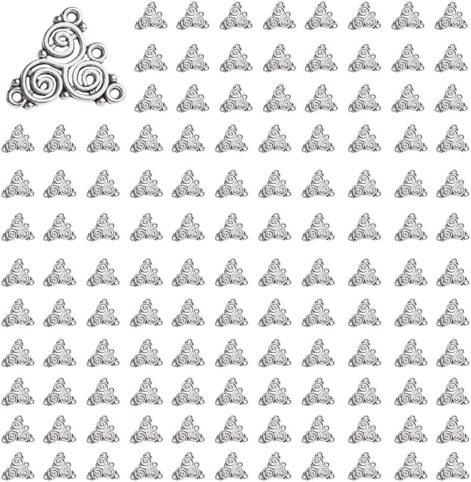 Wixine 100Pcs Celtic Triskelion Charms 19 mm Antiqued Silver Plated Chandelier Connector Pendants