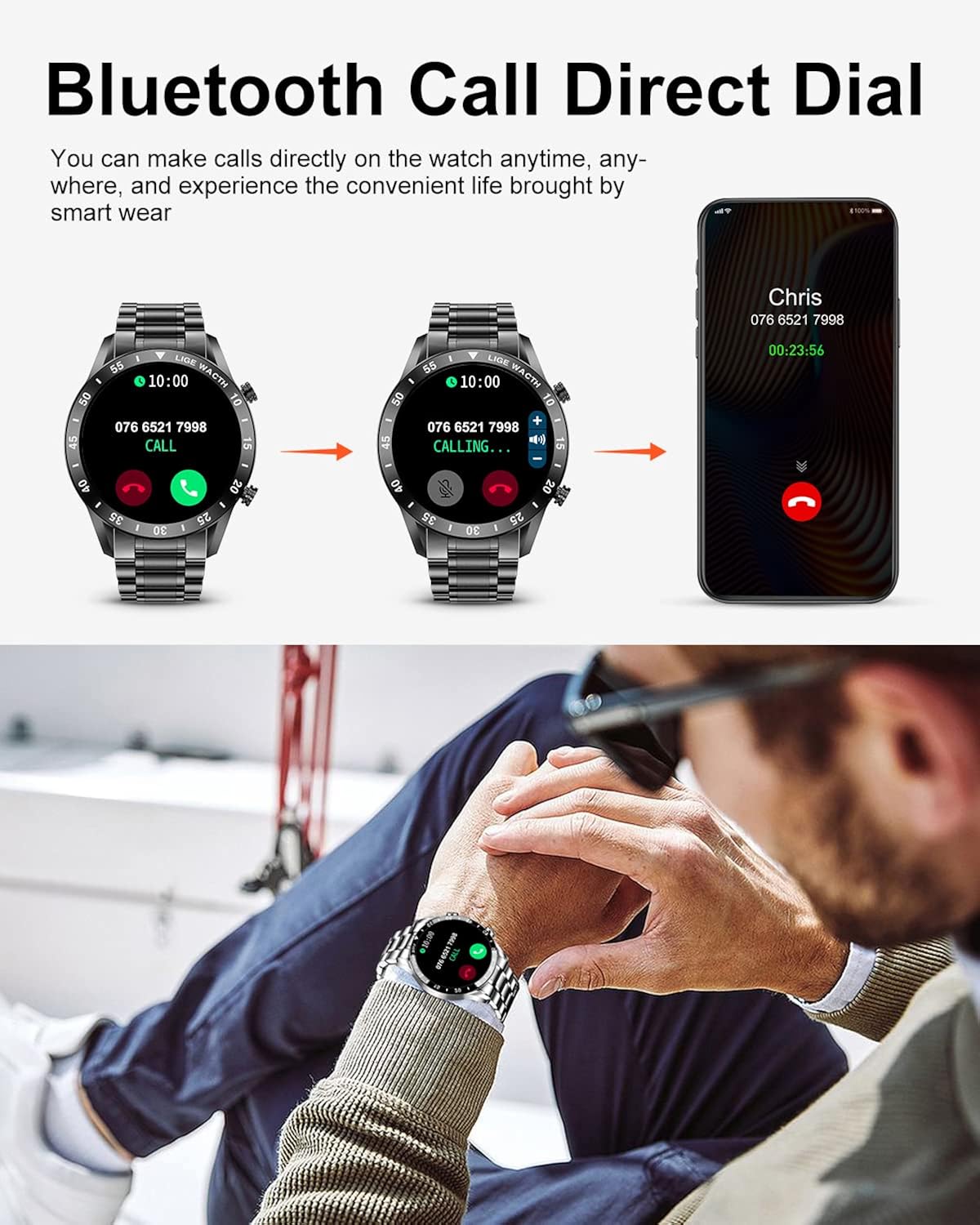 Exсluѕіvе Smartwatch for Men, Fashion Fitness Tracker Bluetooth Calls Voice Chat Fashion Steel with Blood Pressure Heart Rate Sleep Monitor,1.3 Full Touch Screen Activity Trackers IP67 Waterproof Pedometer for iOS Android