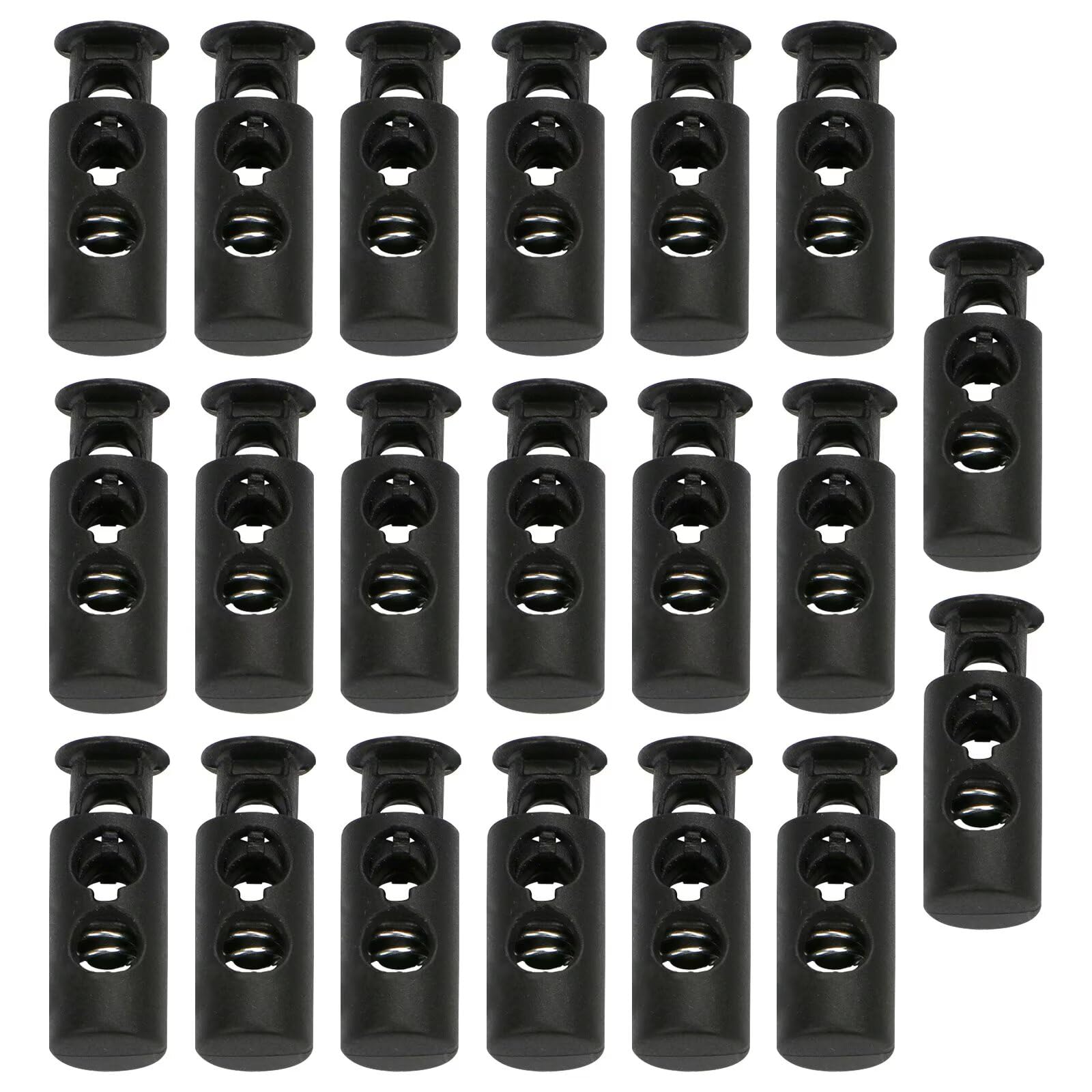20PCS Toggles for Drawstrings, Plastic Cord Lock Black Double Hole Spring Toggle Stopper Cord Stops Fastener for Luggage, Lanyard, Clothing, DIY Projects, Backpack, Sportswear, Shoelaces, Jackets