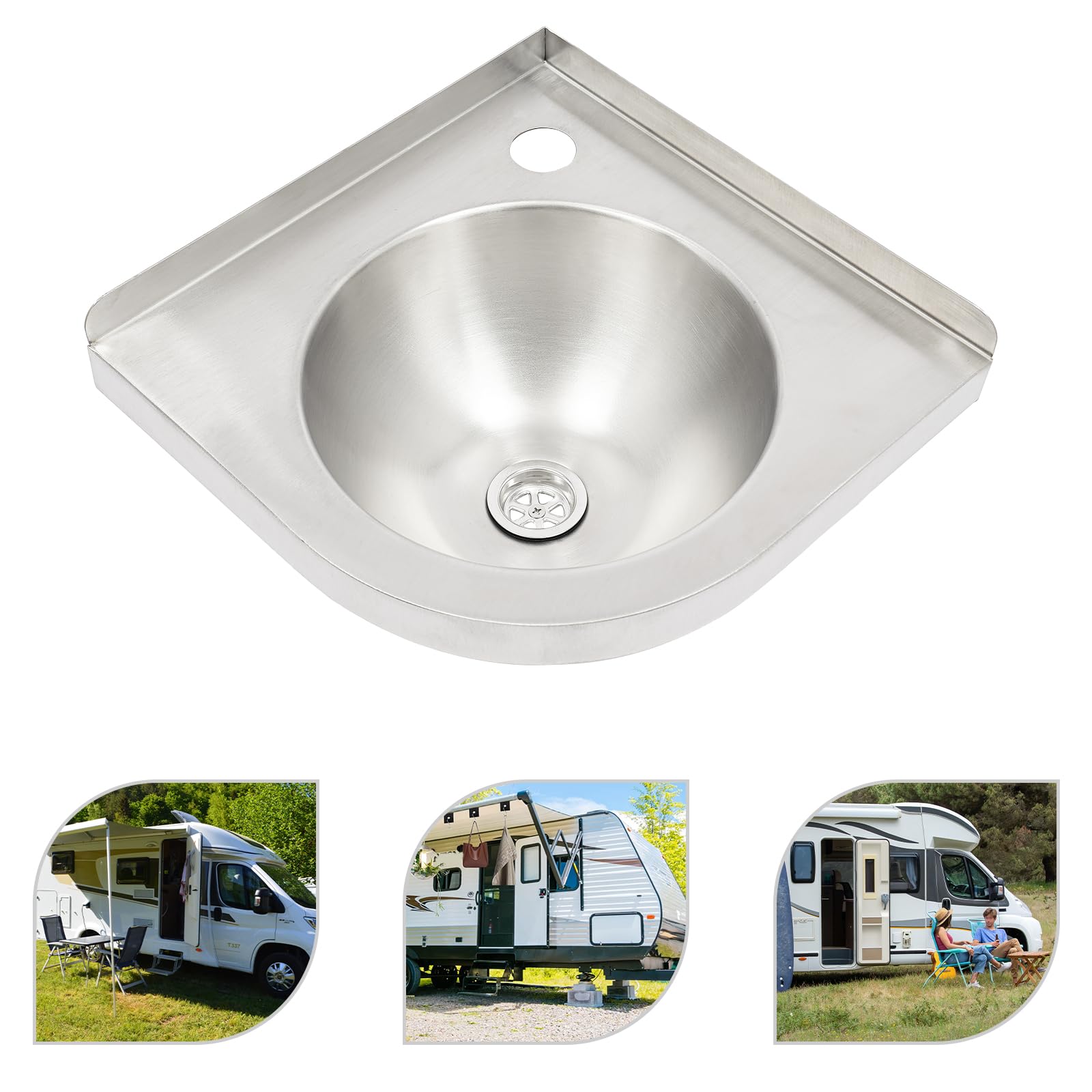 Lavabo in acciaio inox, 30,5 x 30,5 cm, lavello da parete in acciaio inox 304 da 1,2 mm, lavello angolare con scarico, staffe, senza rubinetto, per camper, bagno, cucina