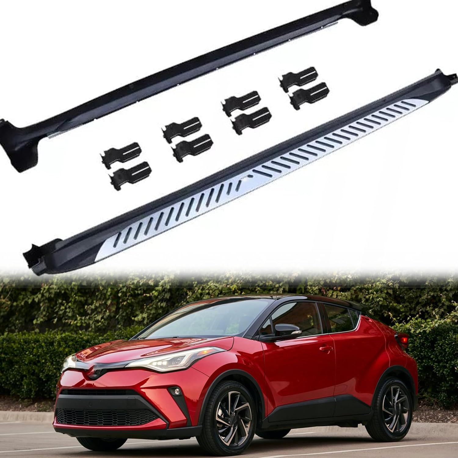 2PCS Fits for Side Steps T C-HR 2018 2019 2020 2021 2022 AX10,AX50 Side Step Running Board Silver Pedal Nerf Bar