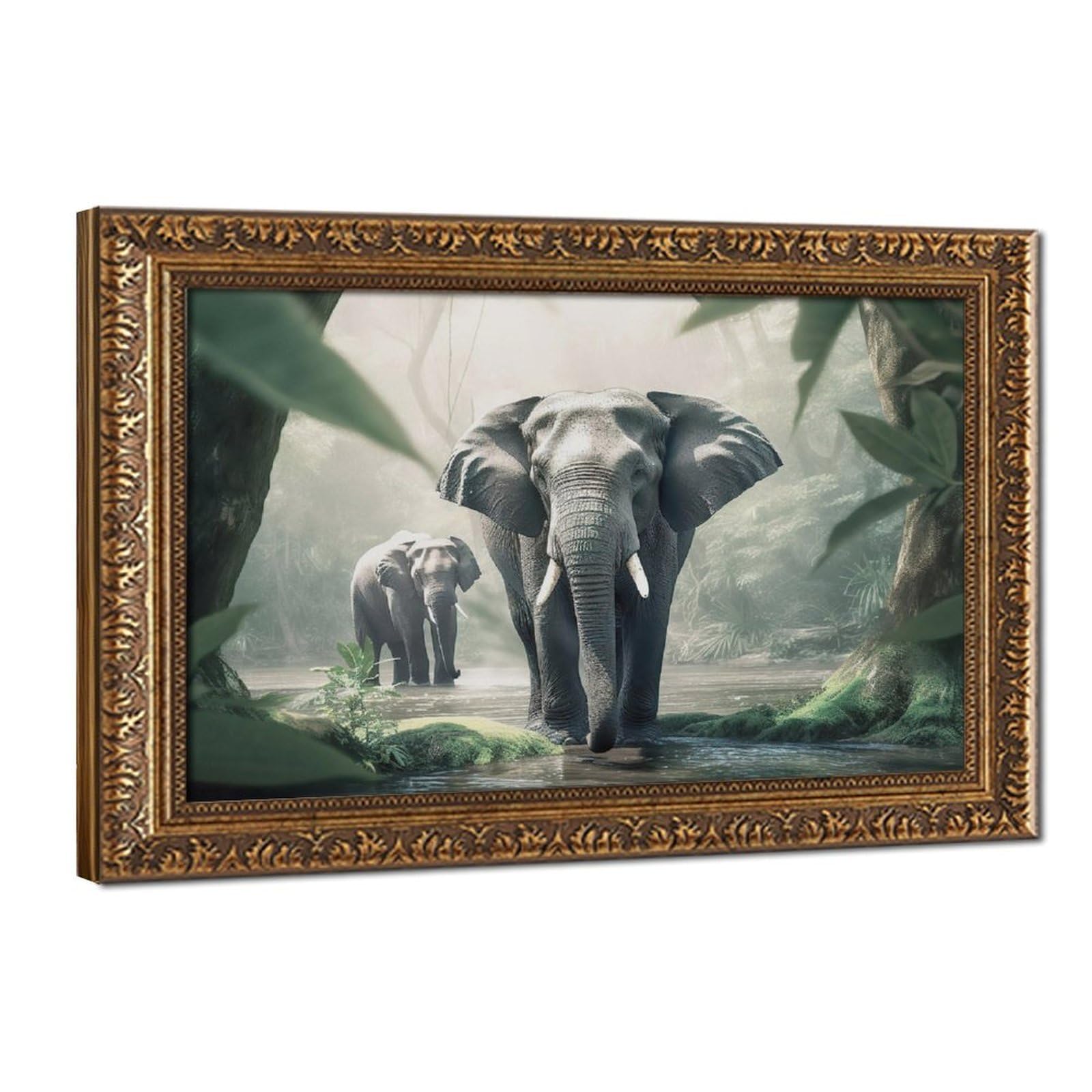 Bareronor Elephants in The Jungle Canvas Poster Bedroom Decor Landscape Office Room Decor Gift 24" L X 36" W
