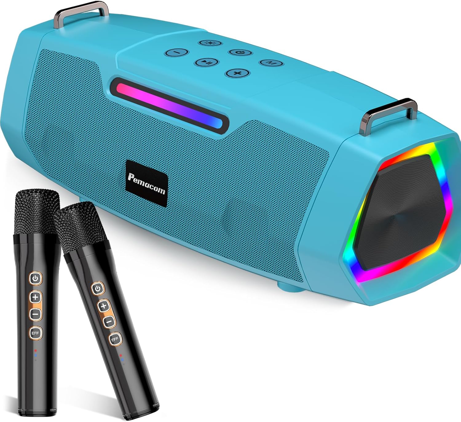 Karaoke Machine with 60W Powerful Sound - Portable Karaoke System with 2 Wireless Microphones, Bluetooth 5.3, Long Battery Life for Outdoor & Family Party, Ideal for Young Man,Teenagers, Boys - Blue