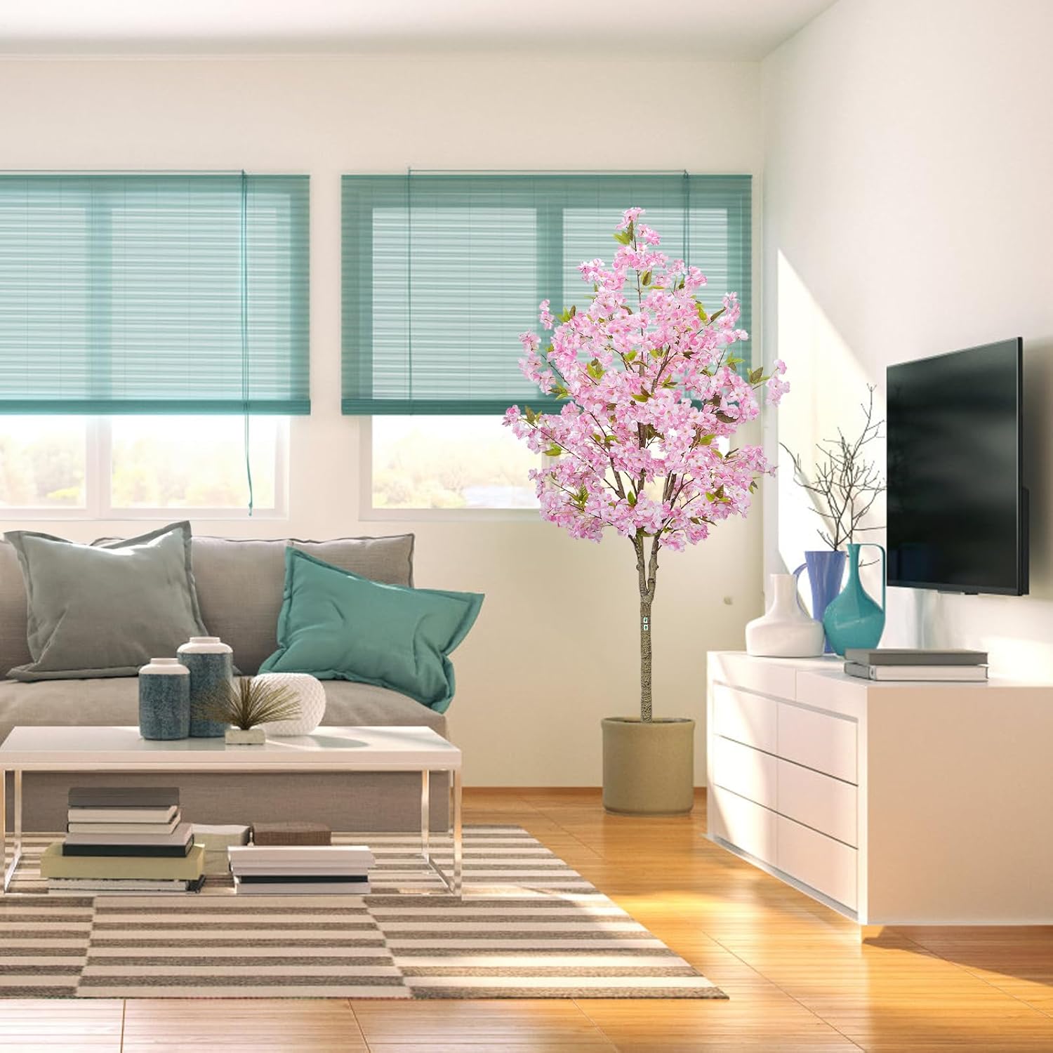 6FT Cherry Blossom Tree Artificial - Flower Trees Tall Artificial Plant, Large Pink Cherry Blossom Tree for Spring Home Room Porch Entryway Office Decorations Indoor Outdoor