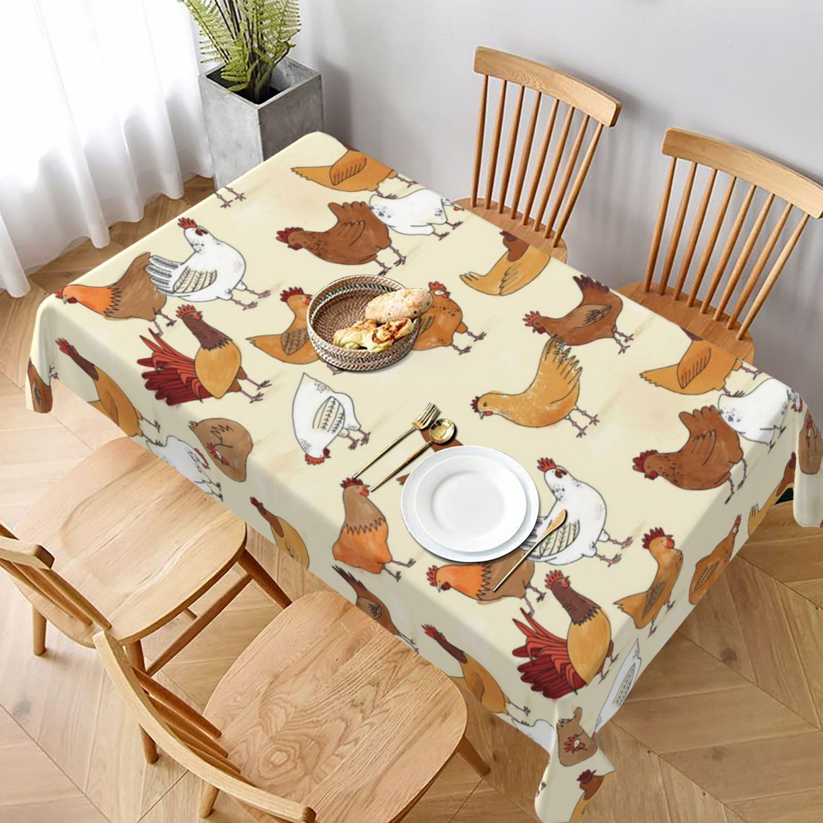 BNVSADC Chicken Pattern Printed Rectangle Tablecloth 228x152 CM, Water Resistant Polyester Table Cloth Decorative Fabric Table Covers for Kitchen Dining Table Parties Camping