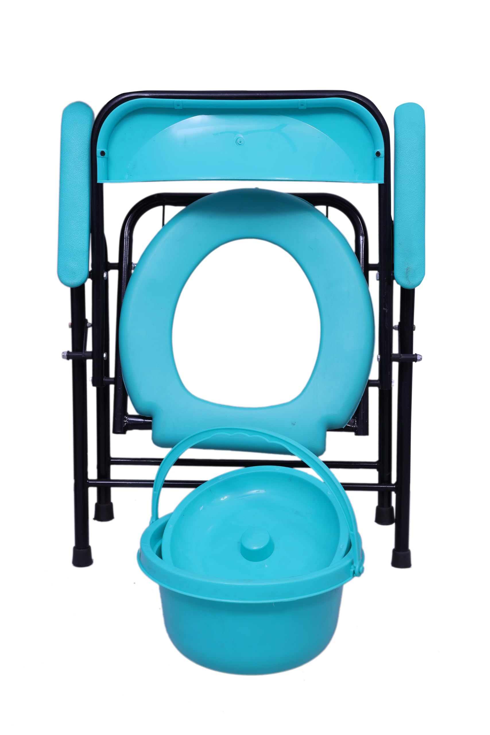 Green Nature Folding Powder Coated Metal Wash Room Commode Stool Indian Toilet Seat For Elderly Disabled man And Pregant Lady Support Safe Chair Anti-Slip