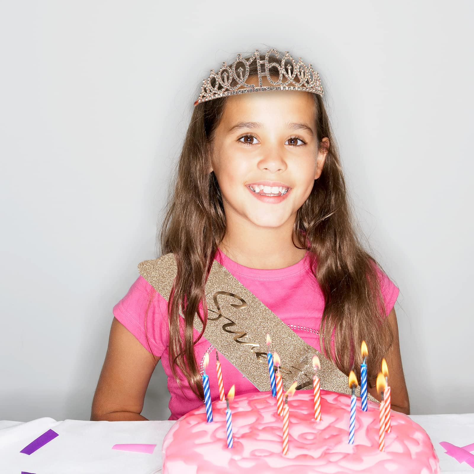 Corona E Fascia Per 16° Compleanno Ragazza - Rosa Con Strass, Regalo Perfect - Foto 4