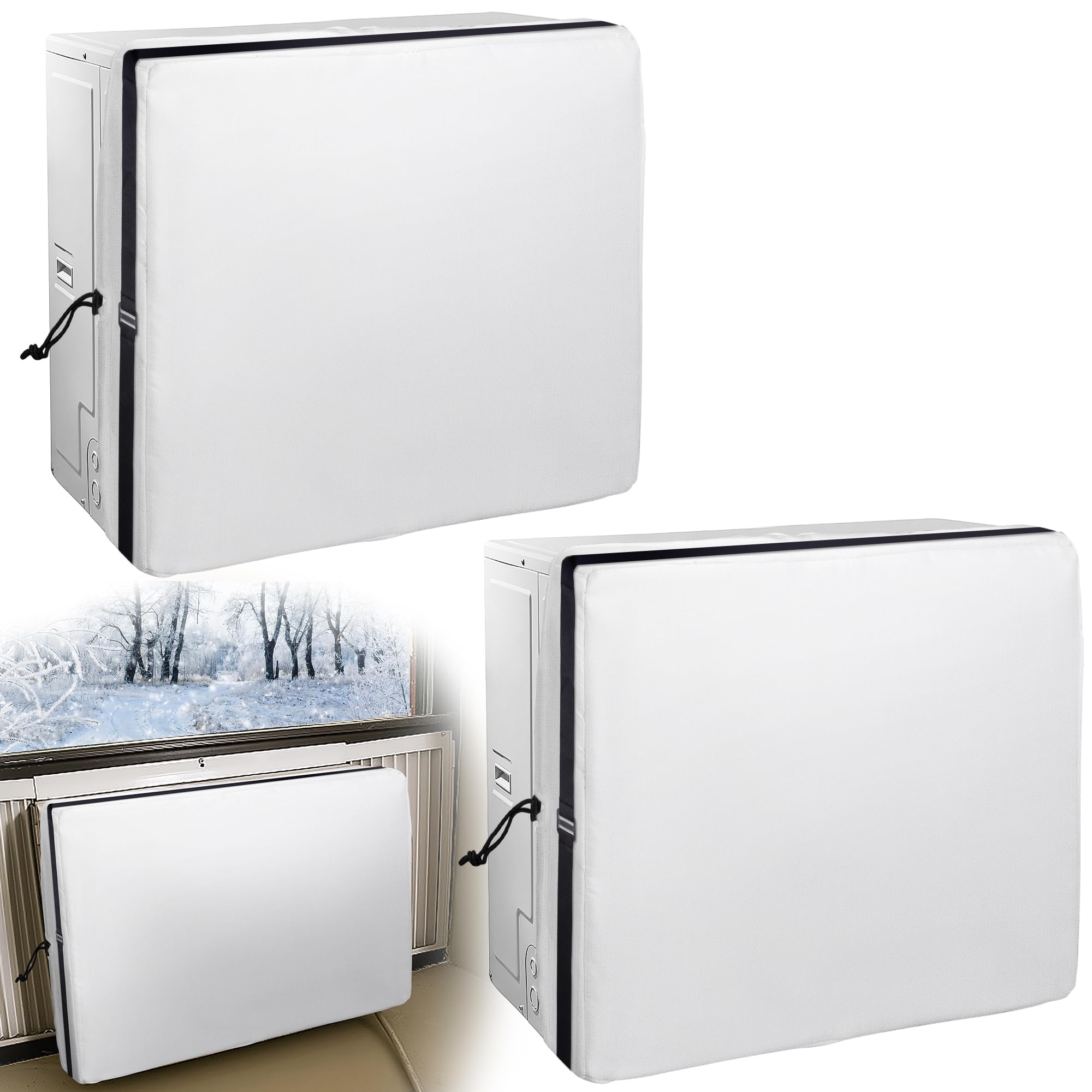 2 Pack 3 Layers Indoor Window Air Conditioner Cover-20.5"x15.7"x4.4" White Inside AC Unit Covers with Elastic Straps-Adjustable Indoor AC Protection Covers for Winter Insulation