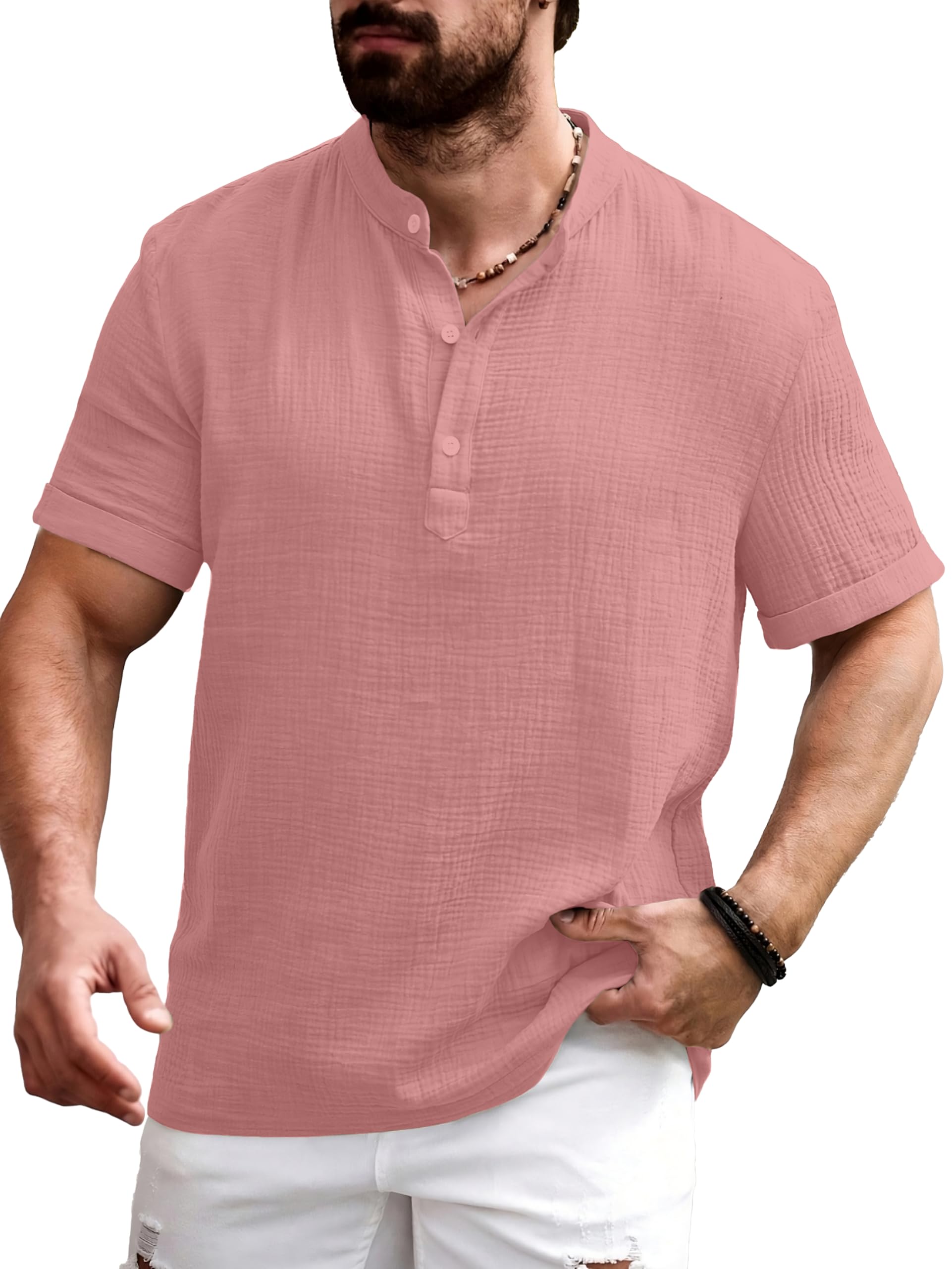 webric Men Shirt | Black Textured Cotton Blend | Regular Fit Casual Shirt | Half Short Sleeve | Mandarin Chinese Collar | Button Down | Summer Office Wear | Stylish Shirt for Men-picture-37
