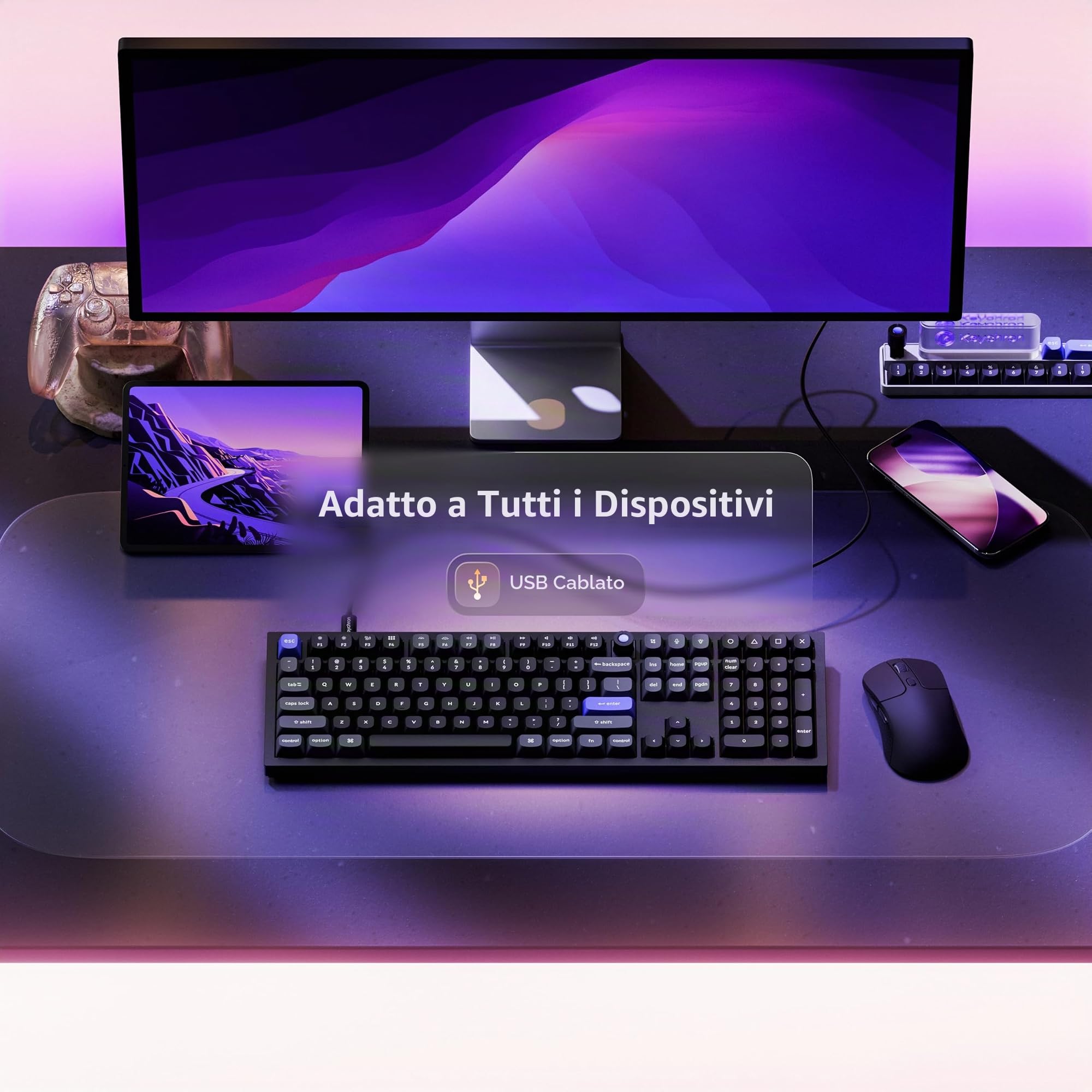 Keychron Q6 HE - Tastiera cablata ad effetto hall, tastiera con interruttore magnetico a scatto rapido, hot swap, frequenza di polling 8000 Hz, layout full-size in alluminio, RGB personalizzato per