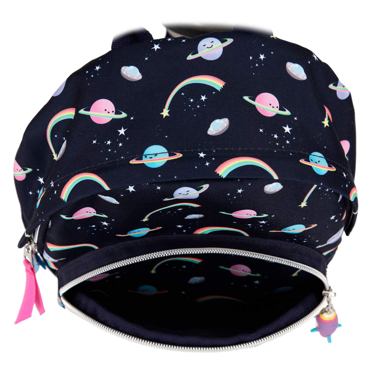 Depesche 11169 Kleiner Rucksack, Ylvi & the Minimoomis Space, ca. 27 x 21 x 3 cm groß, längenverstellbare Gurte, Rückenteil gepolstert, geräumiges Hauptfach, ideal für den Kindergarten