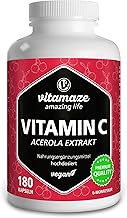 Vitamina C Acerola, 160 mg Vitamina C Naturale da 660 mg di Estratto di Acerola, Vegan & Biodisponibile in Modo Ottimale, 180 Capsule per 6 Mesi, Integratore Alimentare senza Additivi Inutile…