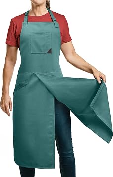 Under NY Sky Pottery Apron, Overlapping Split Leg For Extra Coverage, Green