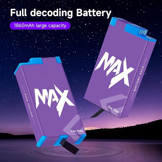 2 Pack 1860mAh Battery Replacement for Gopro Max, for Gopro Max 360 ACDBD-001 ACBAT-001 Sport Camera Accessories
