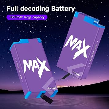 2 Pack 1860mAh Battery Replacement for Gopro Max, for Gopro Max 360 ACDBD-001 ACBAT-001 Sport Camera Accessories