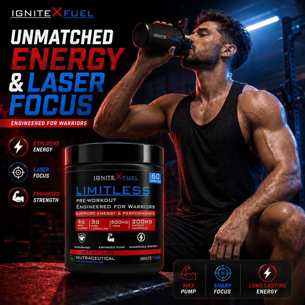 LIMITLESS Pre Workout for Men & Women, Fruit Punch, 60 Servings — Amazon image 2