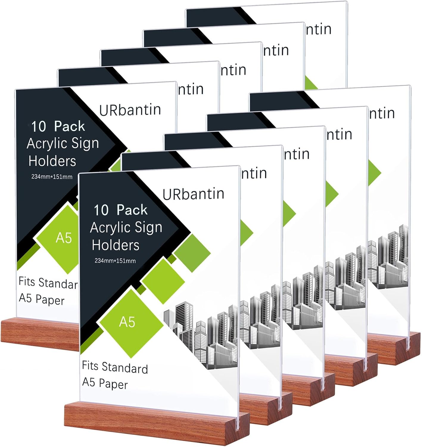 A5 Acrylic Table Stand Pack of 10 Wooden Base T-stand advertising stand T-stand double-sided sign holder for restaurant hotel documents office shop