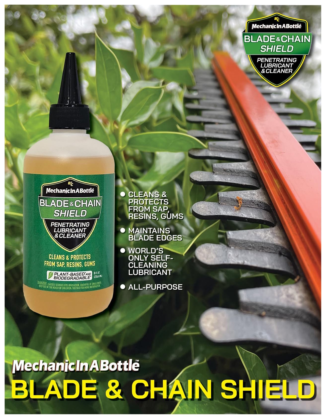 Mechanic In A Bottle Hedge Trimmer & Chainsaw Lubricant Kit - Premium Bar & Chain, Blade Cleaner and Lubricant - Made in The USA!