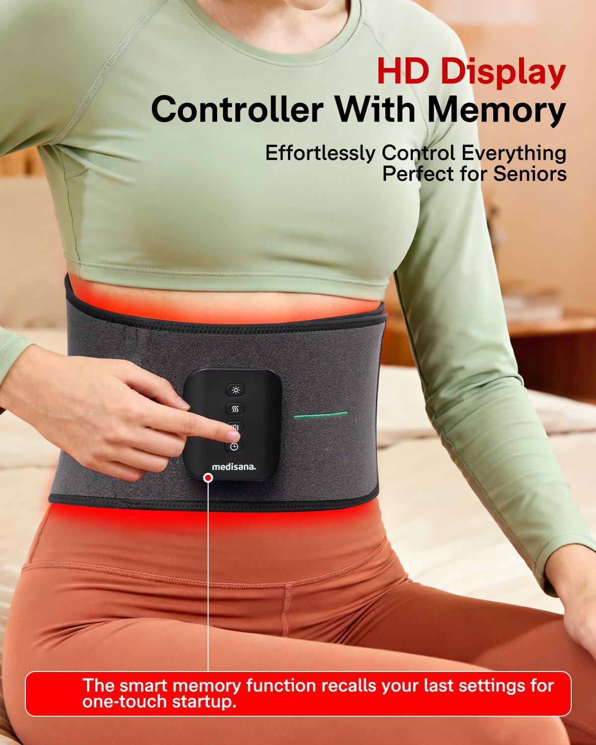 Medisana 3-in-1 Red Light Massager Belt, Heating Pad for Lower Back, Cordless Wearable Near Infrared & Red Light Therapy Belt Back Wrap with Adjustable Heat and Vibration for Lower Back Pain Relief - Image 7