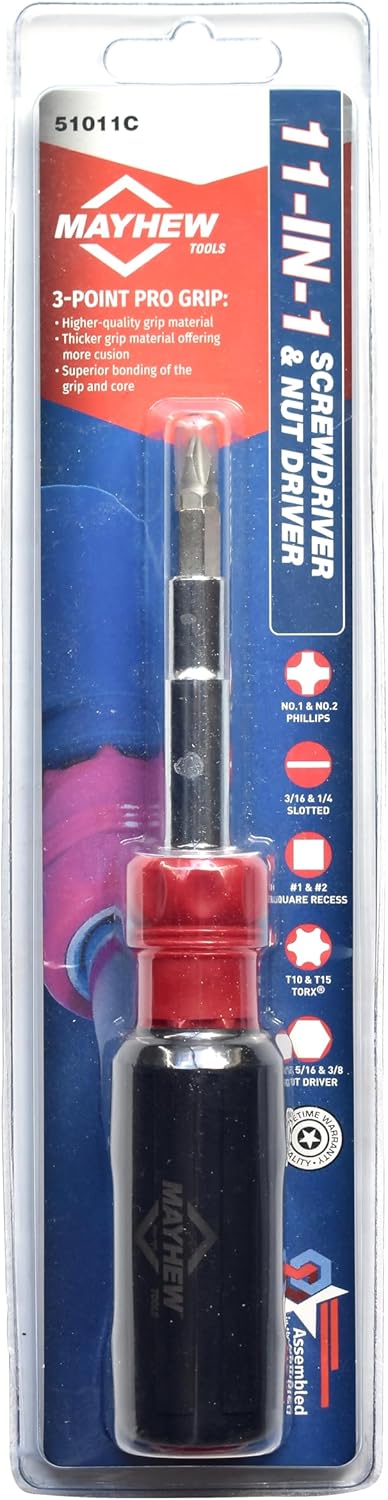 Mayhew Tools 51011C 11-in-1 Multi-Bit Screwdriver, Black/Red, Carded