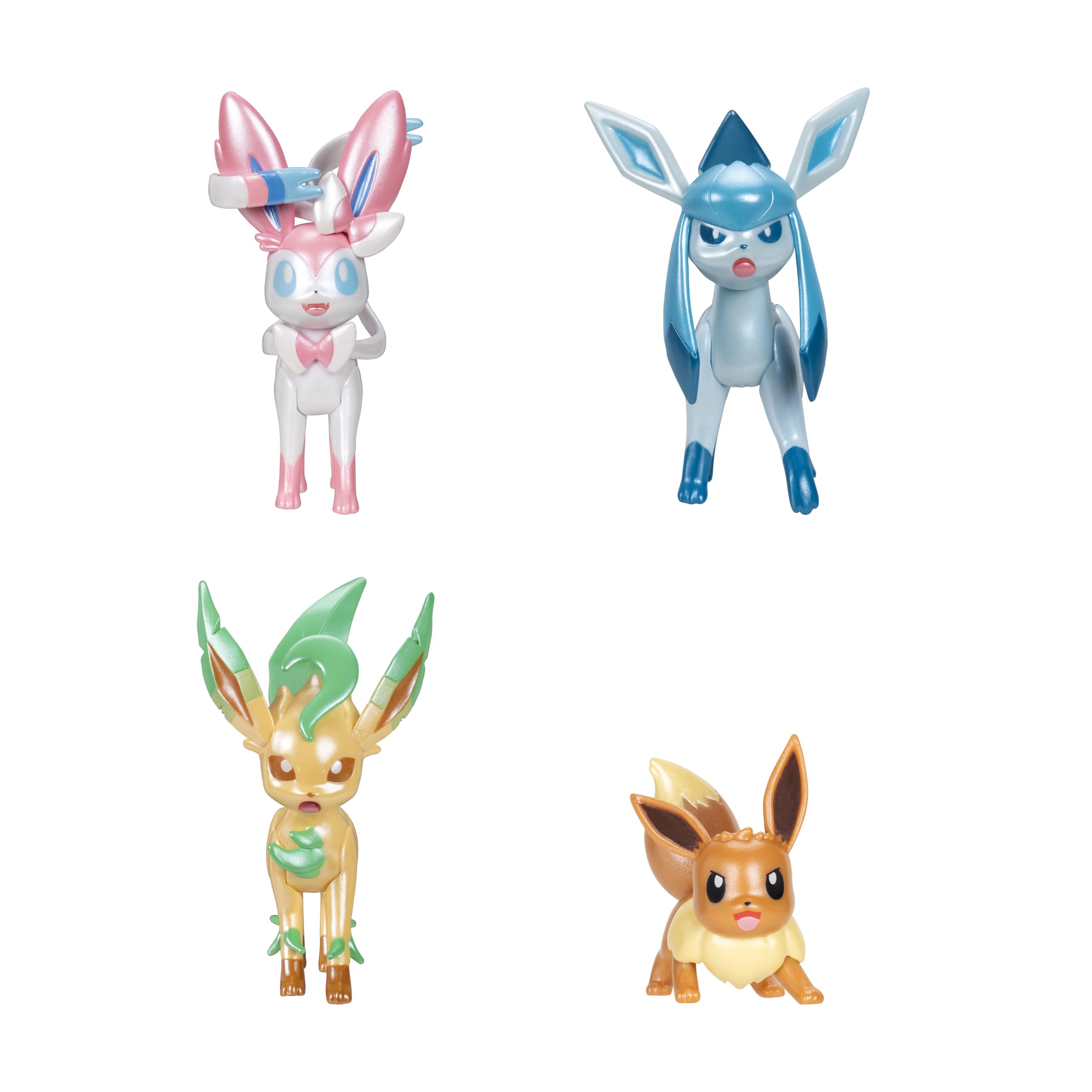 Pokémon Pack evolución Select - Incluye una Figura Eevee de 5 cm, además de Las Figuras de Batalla Leafeon, Glaceon y Sylveon de 7,5 cm, con Acabado Exclusivo