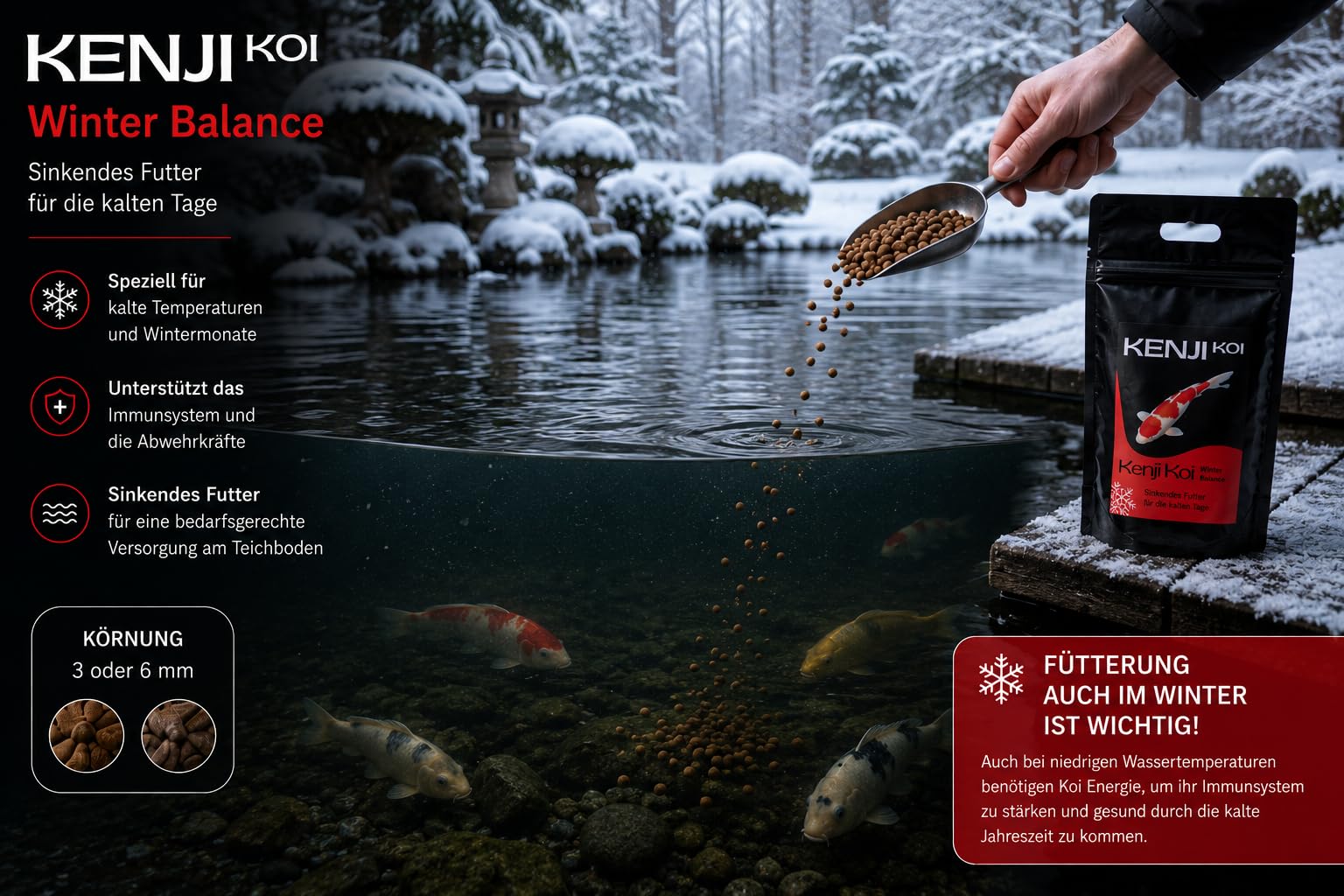 Inverno Balance 5 kg 6 mm – Mangime Koi affondante invernale – Mangime Koi per la primavera, l'autunno, l'inverno | KENJI KOI mangime invernale – mangime affondante per pesci